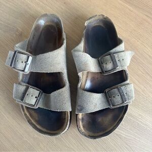 Birkenstock Arizona Soft Footbed Taupe Suede Sandals Slides Size 39 US 8